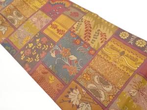 色紙に草花模様織出し名古屋帯